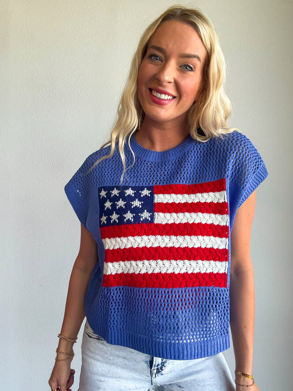 American Flag Open Stitch Sweater Top