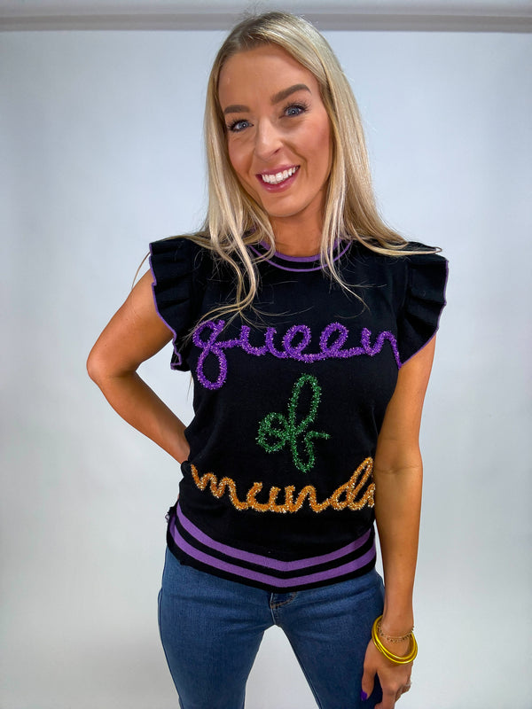Mardi Time Ruffle " Queen of Mardi" Top