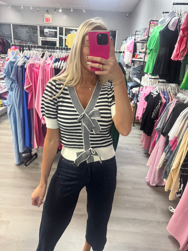 Count My Blessings Spring Stripe Bow Sweater
