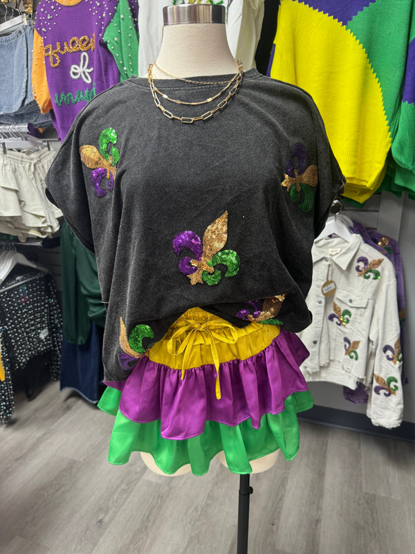 Ready to Roll Sequin Fleur Acid Wash Top