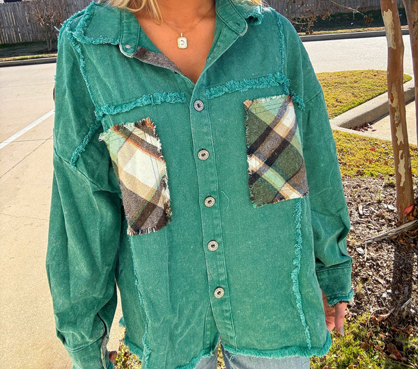 Teal Denim Plaid Shacket