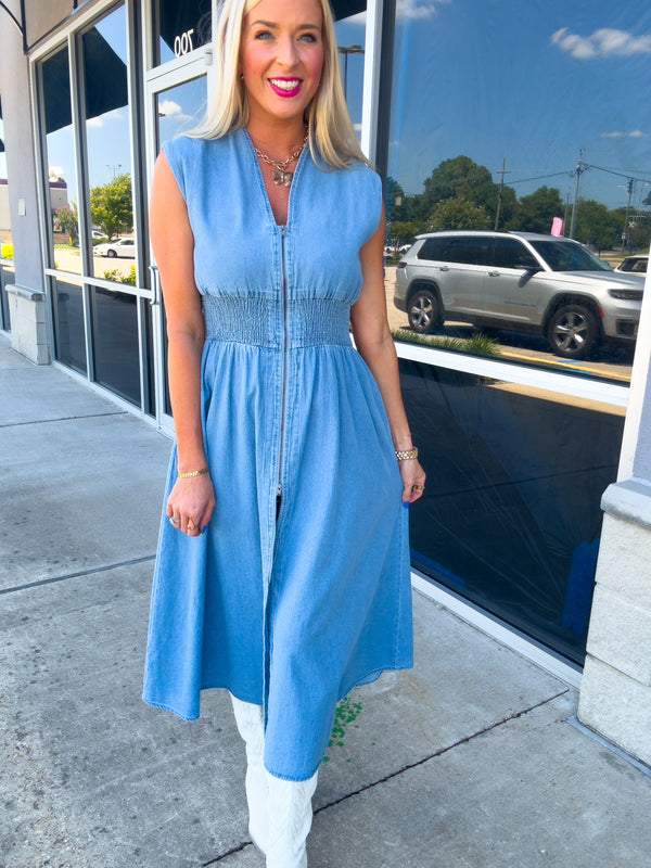 Hear Me Out Midi Denim Dress