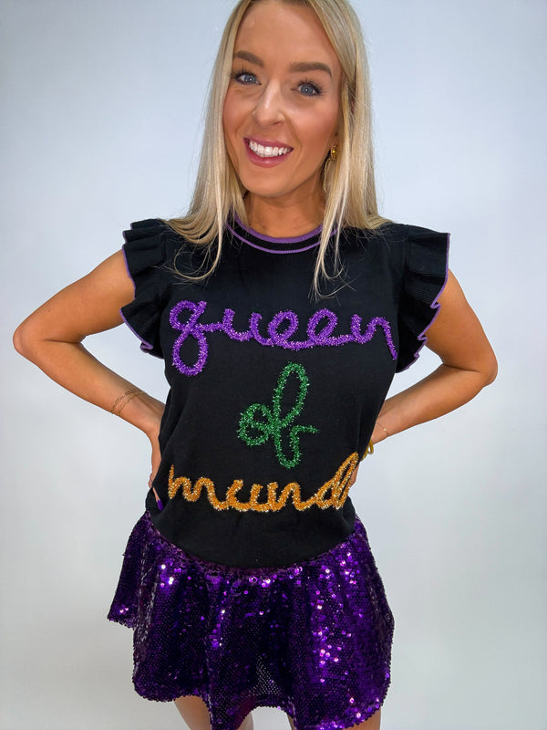 Mardi Time Ruffle " Queen of Mardi" Top