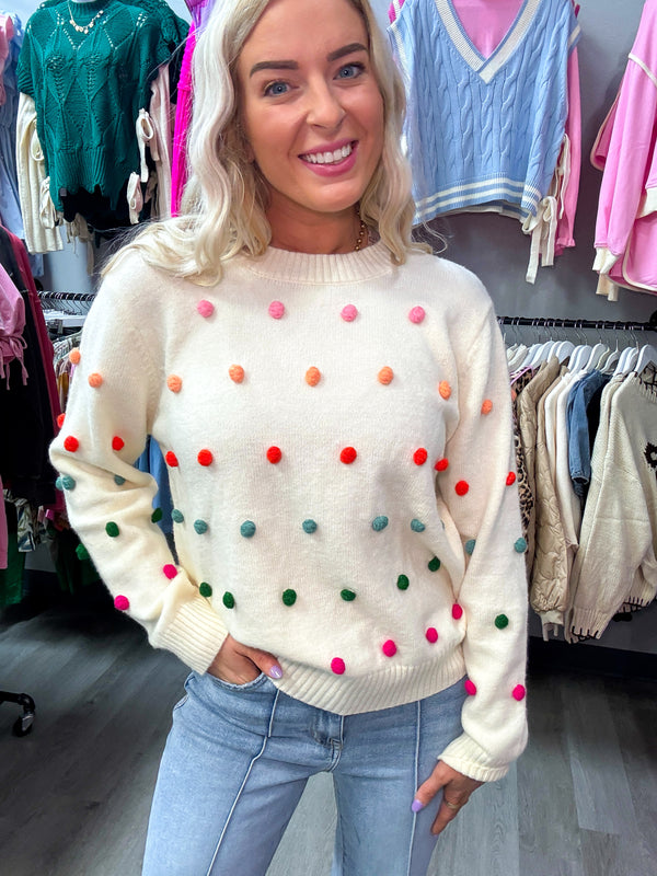 White Pom Pom Knit Sweater | FINAL SALE