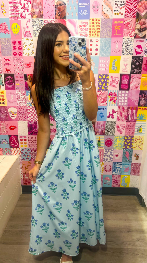 Put You First Blue Floral Midi