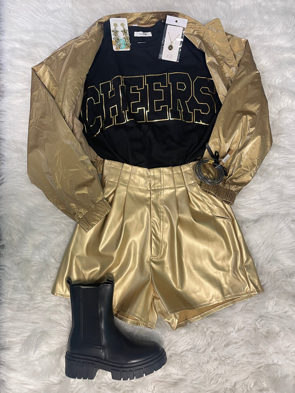 Cheers Graphic Tee with Metallic Letters