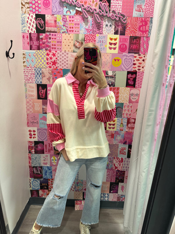 Gonna Have A Good Day Top - Cream and Pink