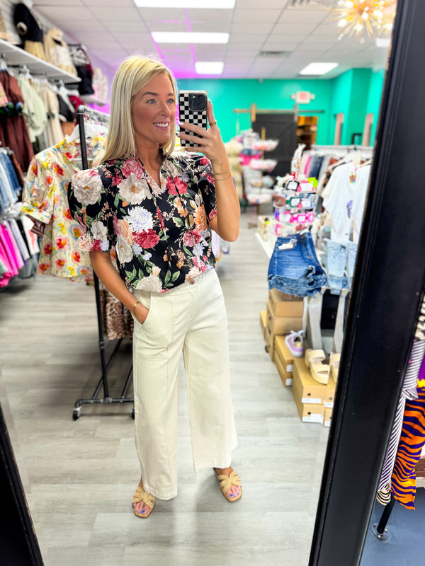 Fall Floral Whisper Top Black