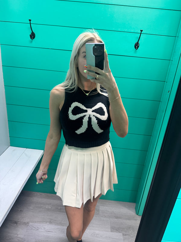 Bow Sleeveless Knit Sweater - Black