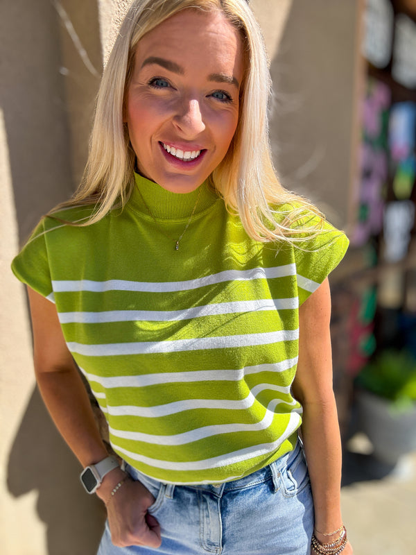 Striped and Stylish Top - Avocado