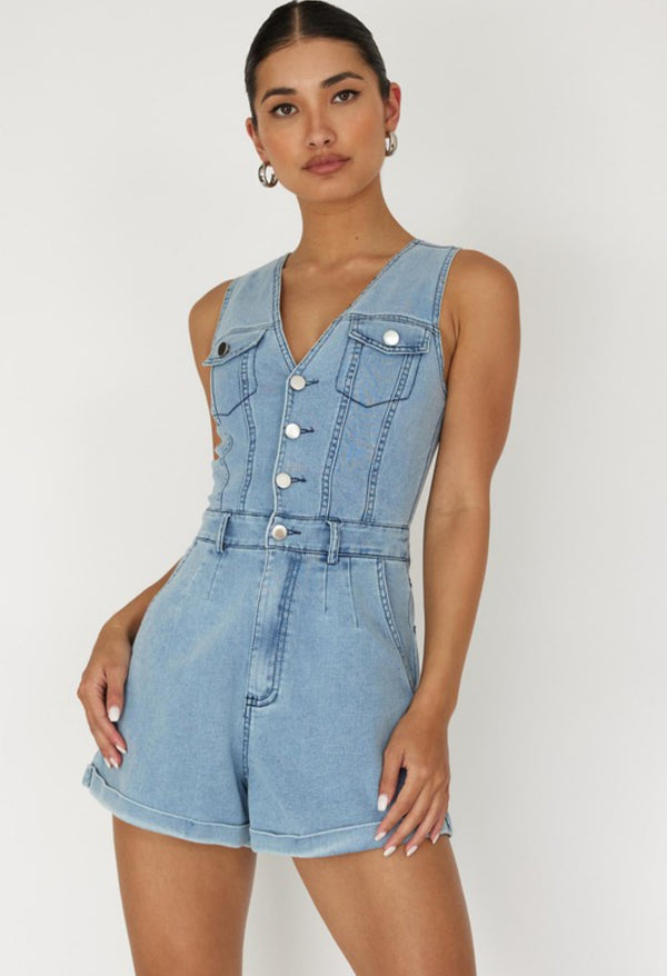 Sleeveless Denim Romper