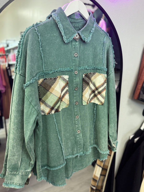 Teal Denim Plaid Shacket