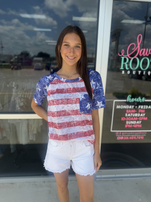 USA Pocket Distressed Top