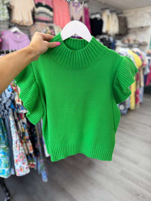 Lucky Days Kelly Green Ruffle Knit Top