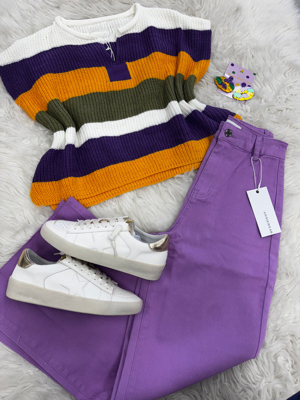 Mardi Gras Short Sleeve Sweater