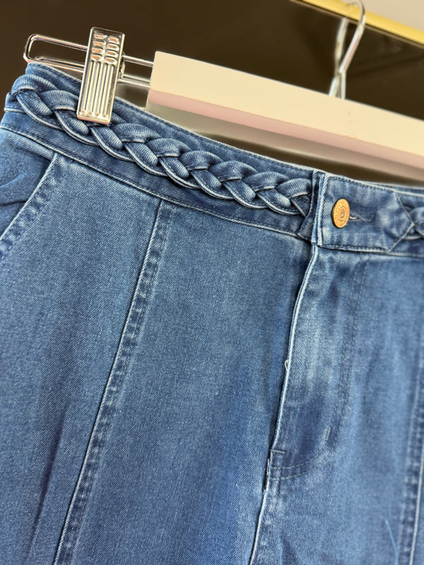 Braided Waist Detail Denim Pants - Denim