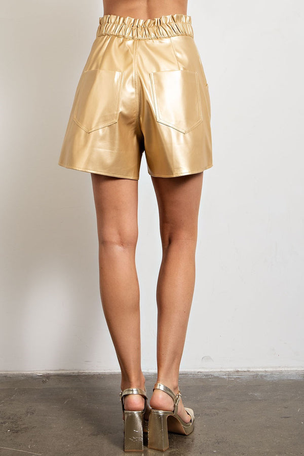 Gimmie The Gold High Waist Paperbag Faux Leather Shorts