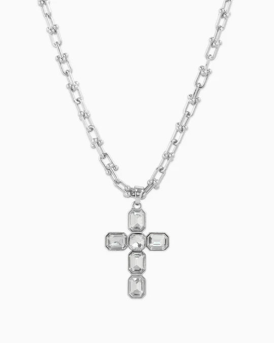 Pave Cross U Link Chain Necklace