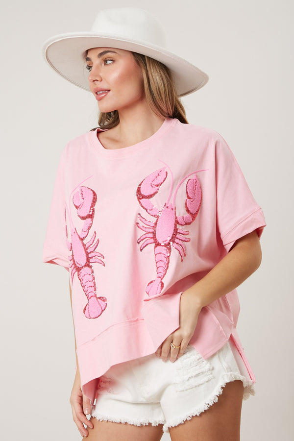 Here for the Crawfish Sequin Top - Pink