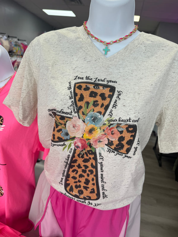 Leopard Faith Cross Graphic Tee