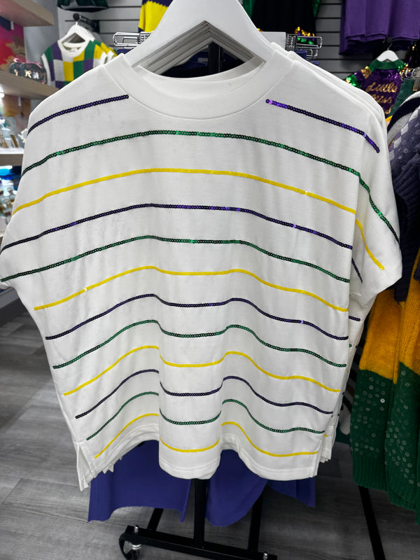 Down the Parade Line | Mardi Gras Sequin Stripe Dolman Sleeve Top