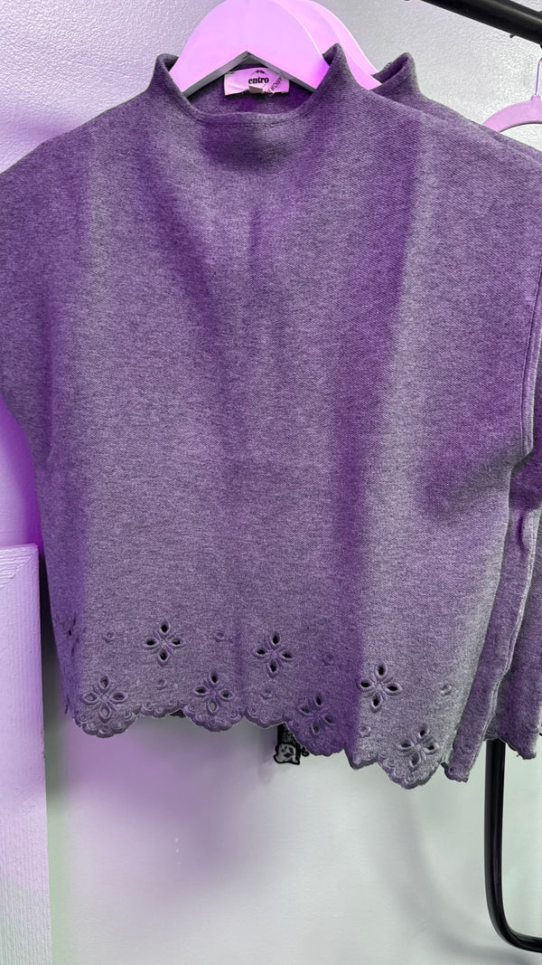 Happy Thoughts Gray Embroidery Detail Sweater