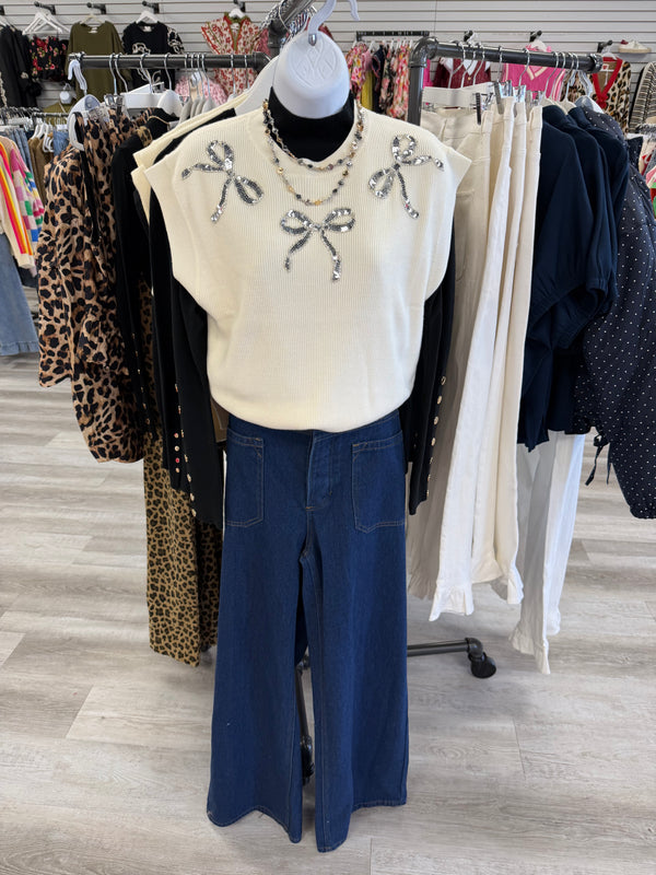 Bow Rhinestone Sweater