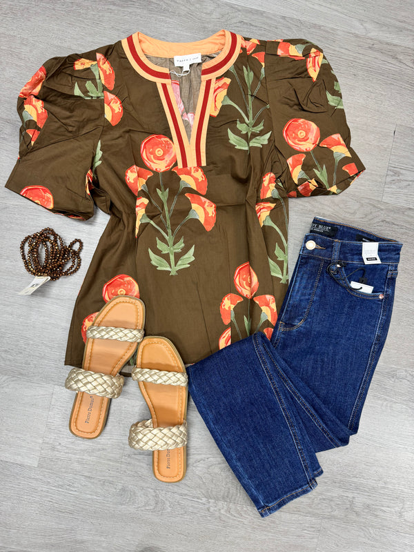 Floral Brown and Rust Top
