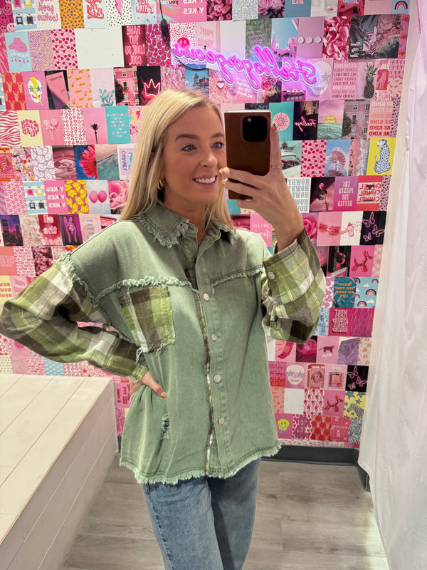 Cozy & Content Green Shacket