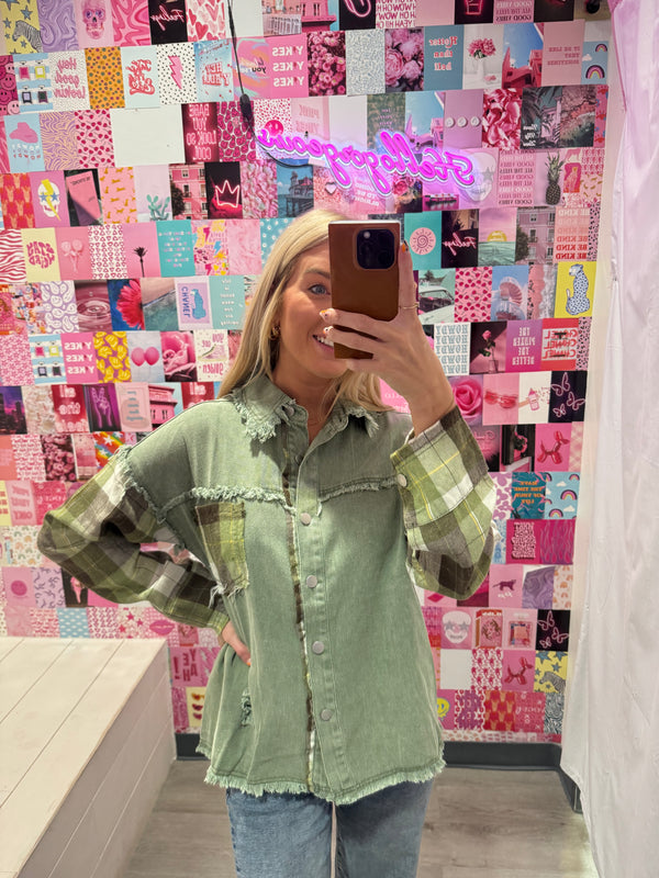 Cozy & Content Green Shacket