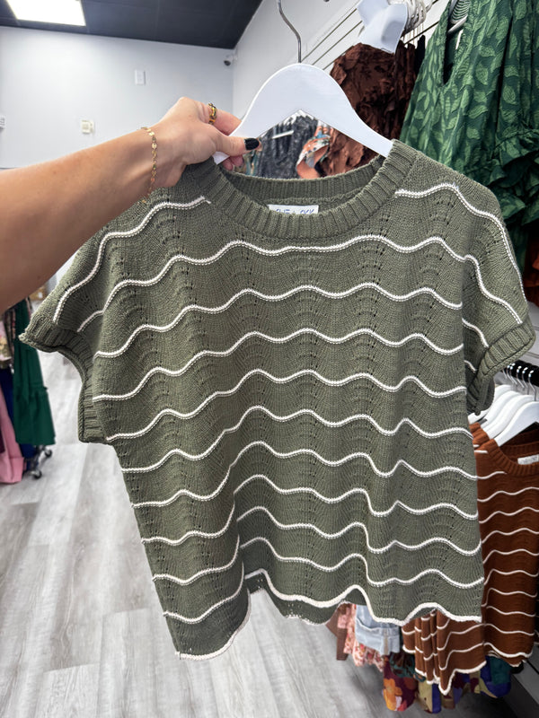 Between The Lines Scallop Sweater