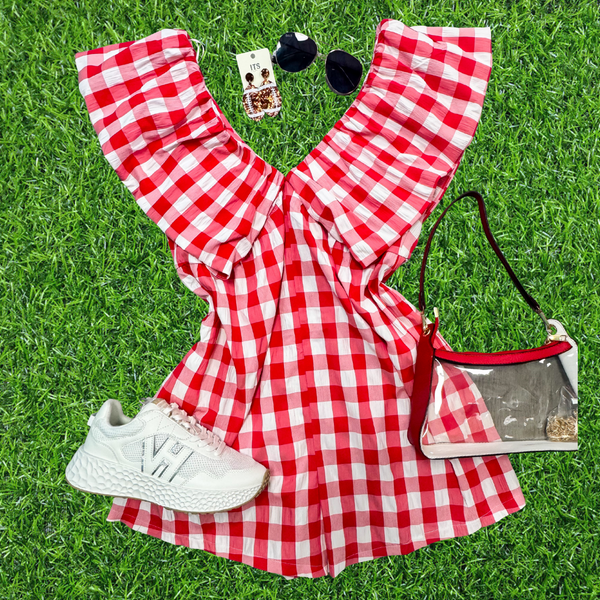 Red Puff Sleeve V-neck Babydoll Romper