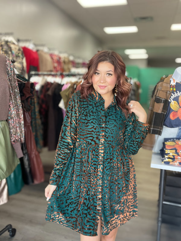 Teal and Rose Gold Velvet Dress