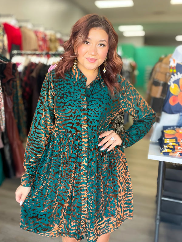 Teal and Rose Gold Velvet Dress