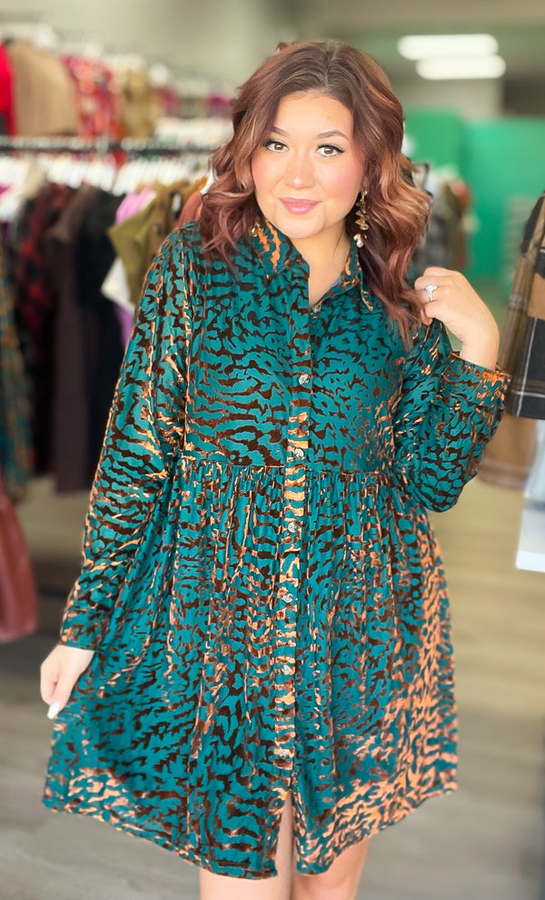 Teal and Rose Gold Velvet Dress