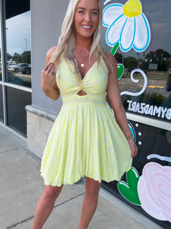Makes Me Smile Yellow Eyelet Bubble Dress