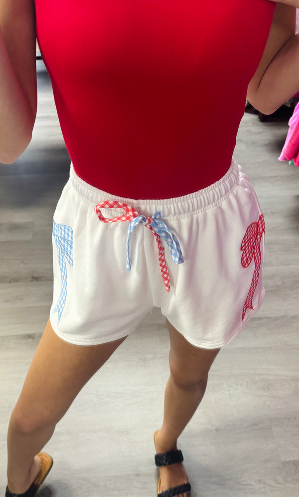 Gingham Bow Embroidery Shorts