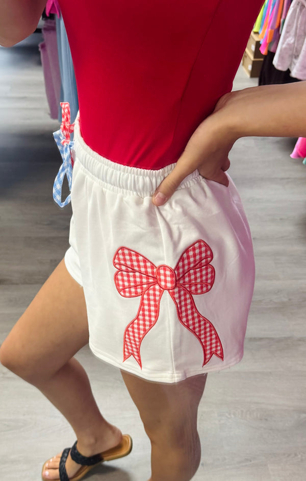 Gingham Bow Embroidery Shorts