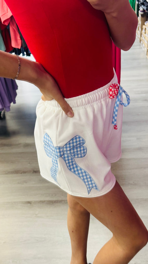 Gingham Bow Embroidery Shorts