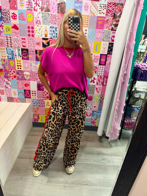 She's Iconic Leopard Red Stripe Pants