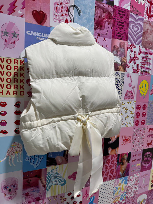 Puffer Padded Vest with Satin Organza Bow