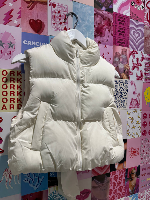 Puffer Padded Vest with Satin Organza Bow