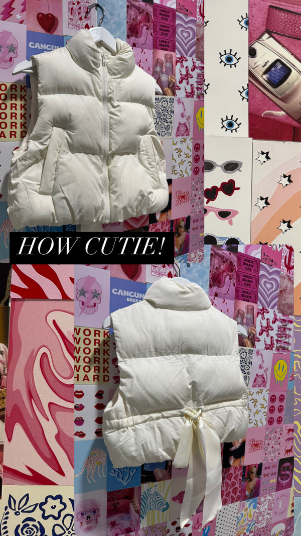 Puffer Padded Vest with Satin Organza Bow