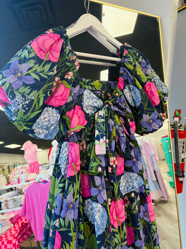 Beauty in a Bow Floral Dress Navy