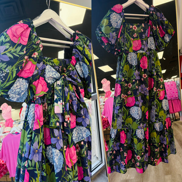 Beauty in a Bow Floral Dress Navy