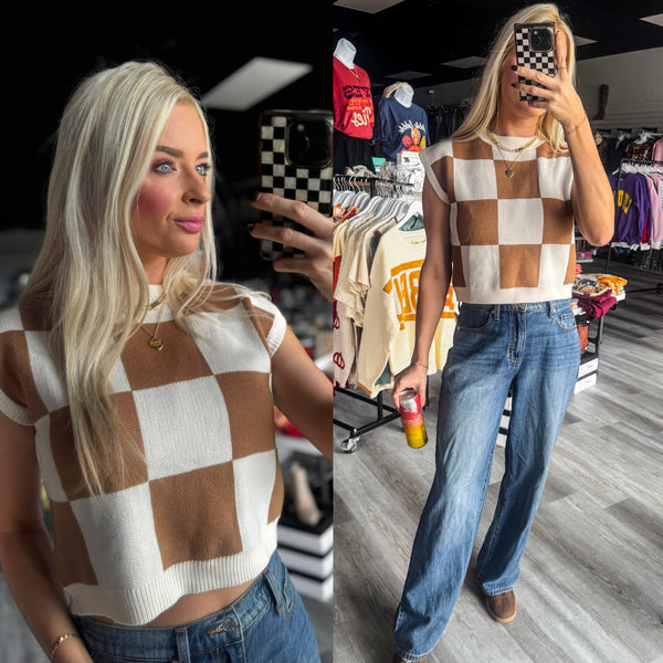 Check It Out Checkered Sweater | Brown and White