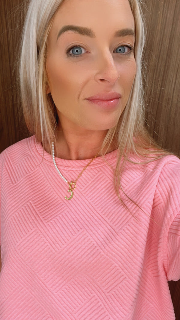 Half Pearl Half Paper Clip Chain Letter Necklace