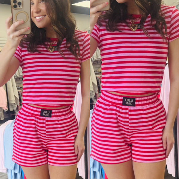 Stripe Baby Doll Top | Red Pink | LULU MAC