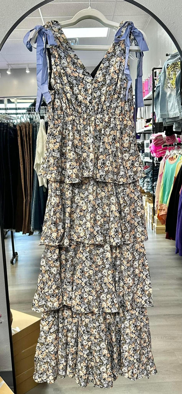 Layers of Love Floral Dress - Slate Blue