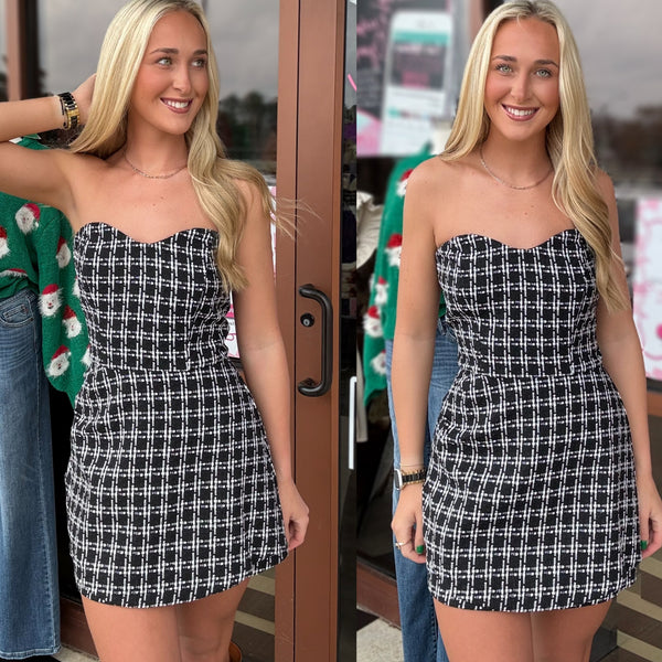 Tweed Checkered Wrap Front Mini Dress W/flap